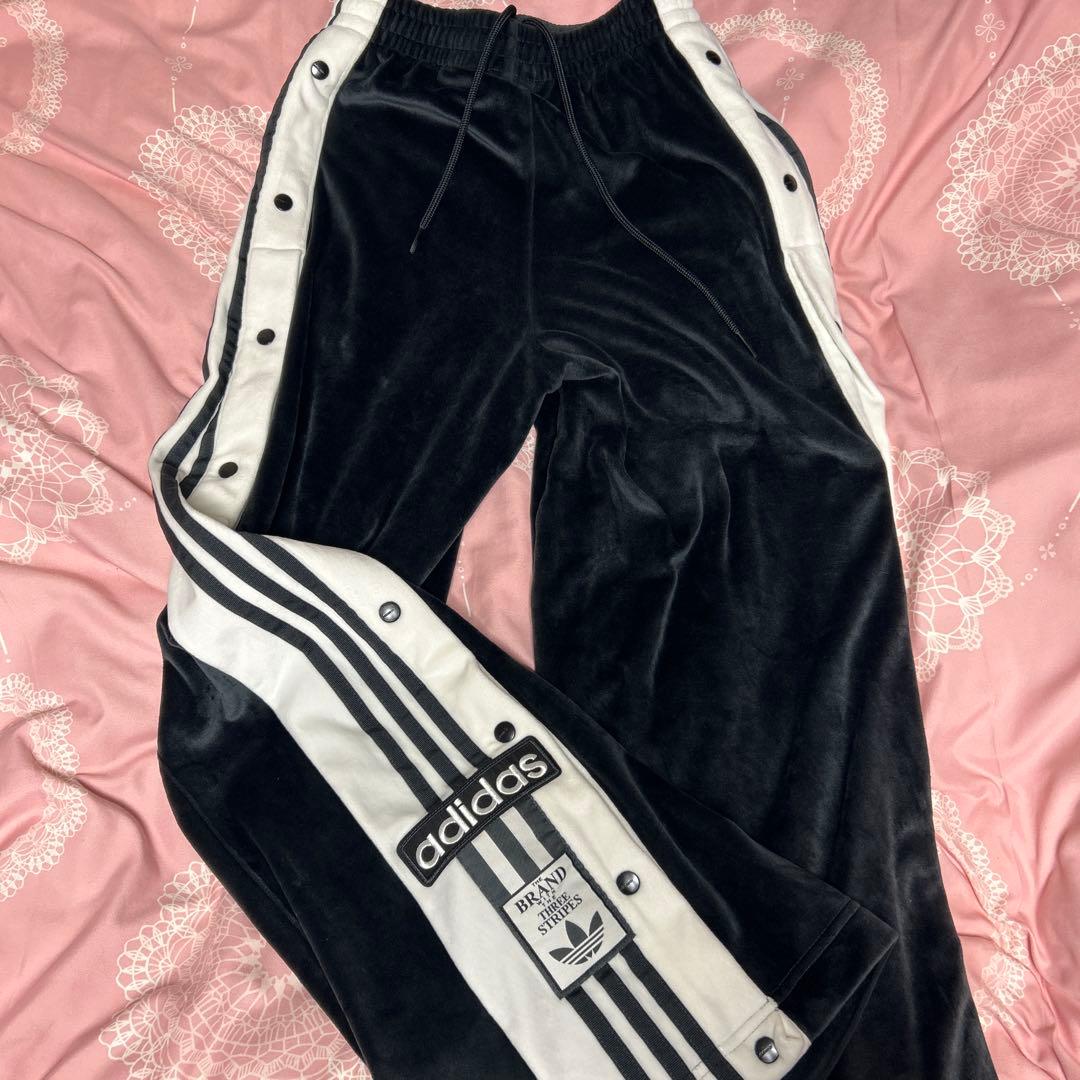 adidas ベルベットジャージ XS～Sブラックホワイト 手提げバッグ セット