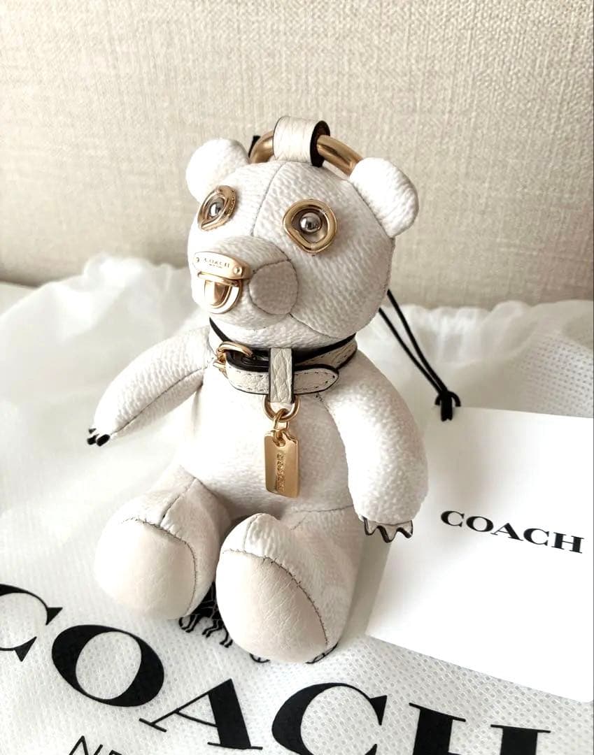 値下美品!完売!COACHコレクティブルベアバッグチャームシグネチャーキャンバス