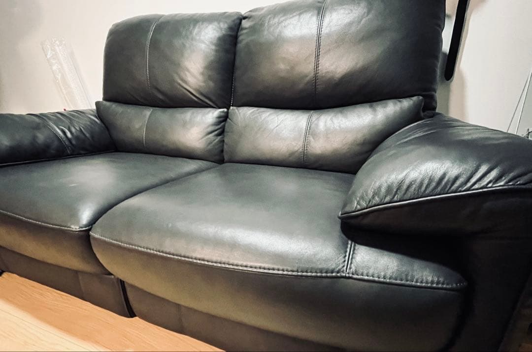 【ニトリ】人気商品 厳選素材 美品 2人掛けソファ 本革 ブラック モダン