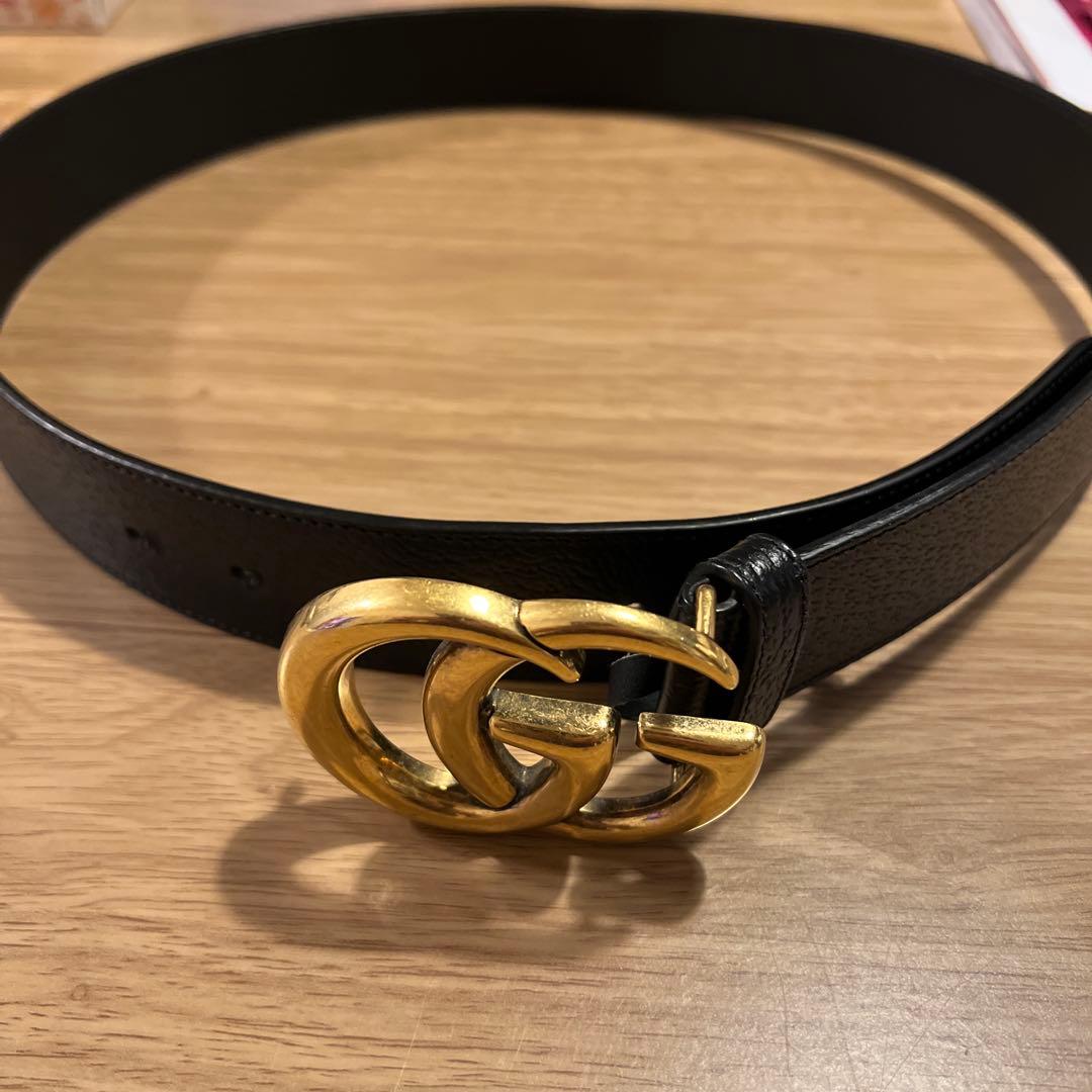 GUCCIグッチレザーベルト　正規品ダブルGG マーモント