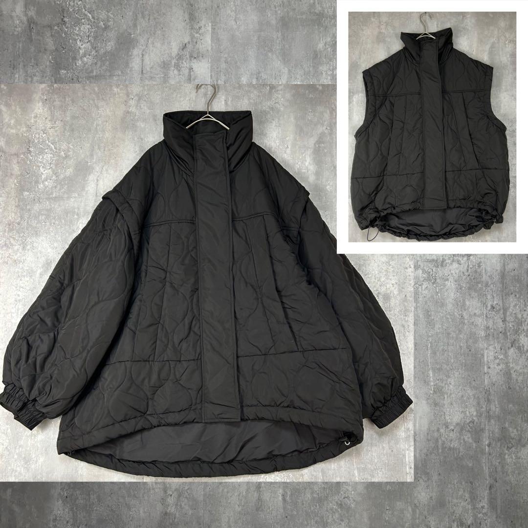 凵　CPCM　2way　キルティングモンスタージャケット　ベスト　 黒　長袖　冬