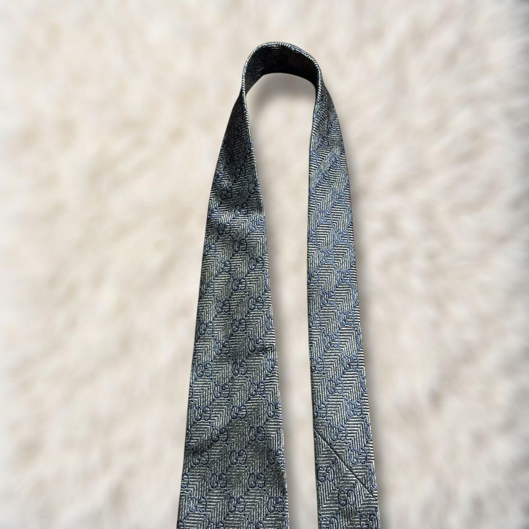 【美品✨】グッチ ヘリンボーン GG柄 インターロッキング 暗灰青 ジャガード