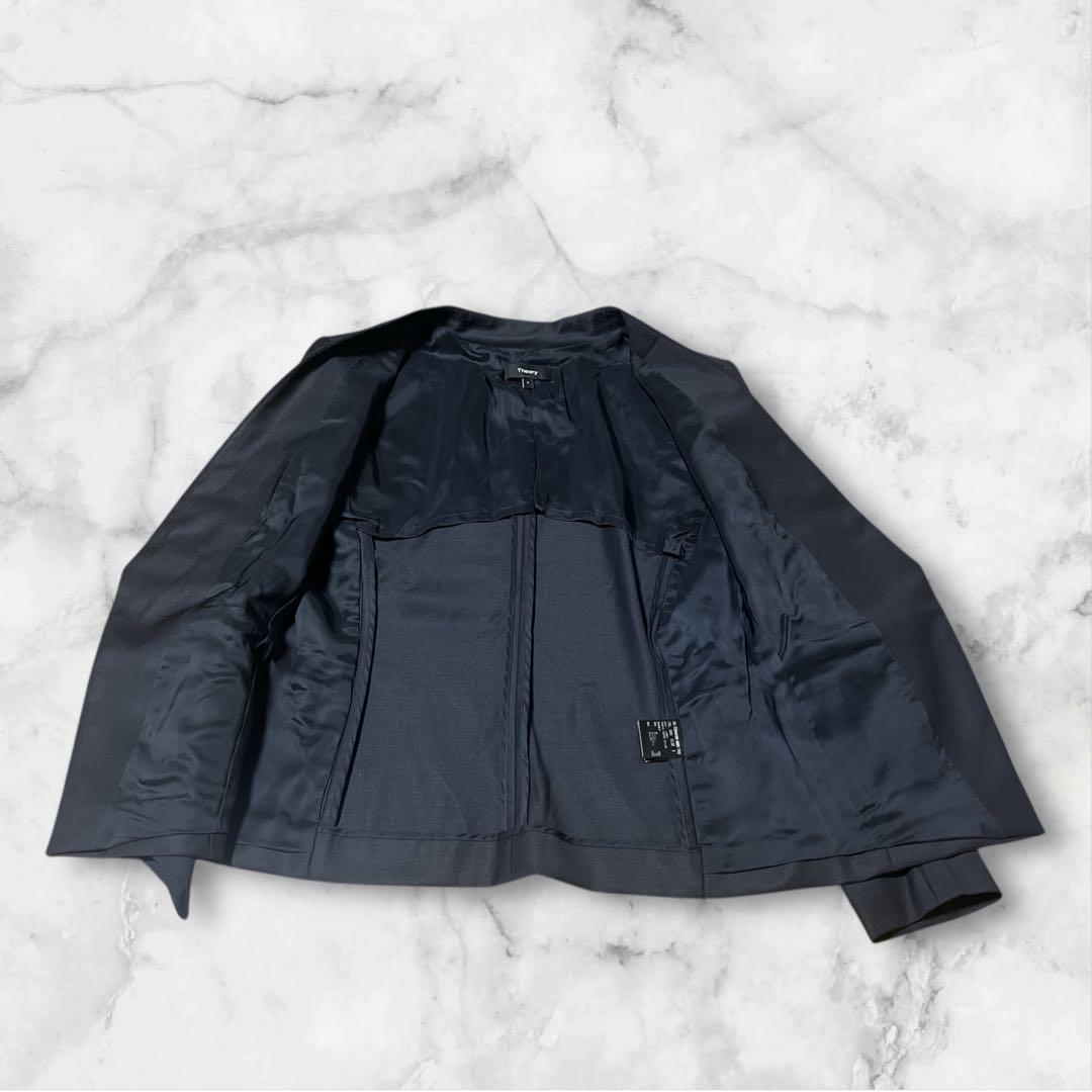 現行タグ Theory ノーカラー スーツセットアップ 2ピース ネイビー ２