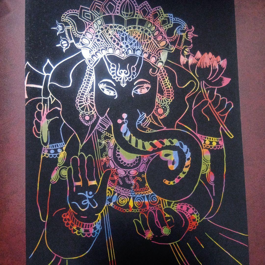 スクラッチアート オリジナル ガネーシャ 完成品 一点物