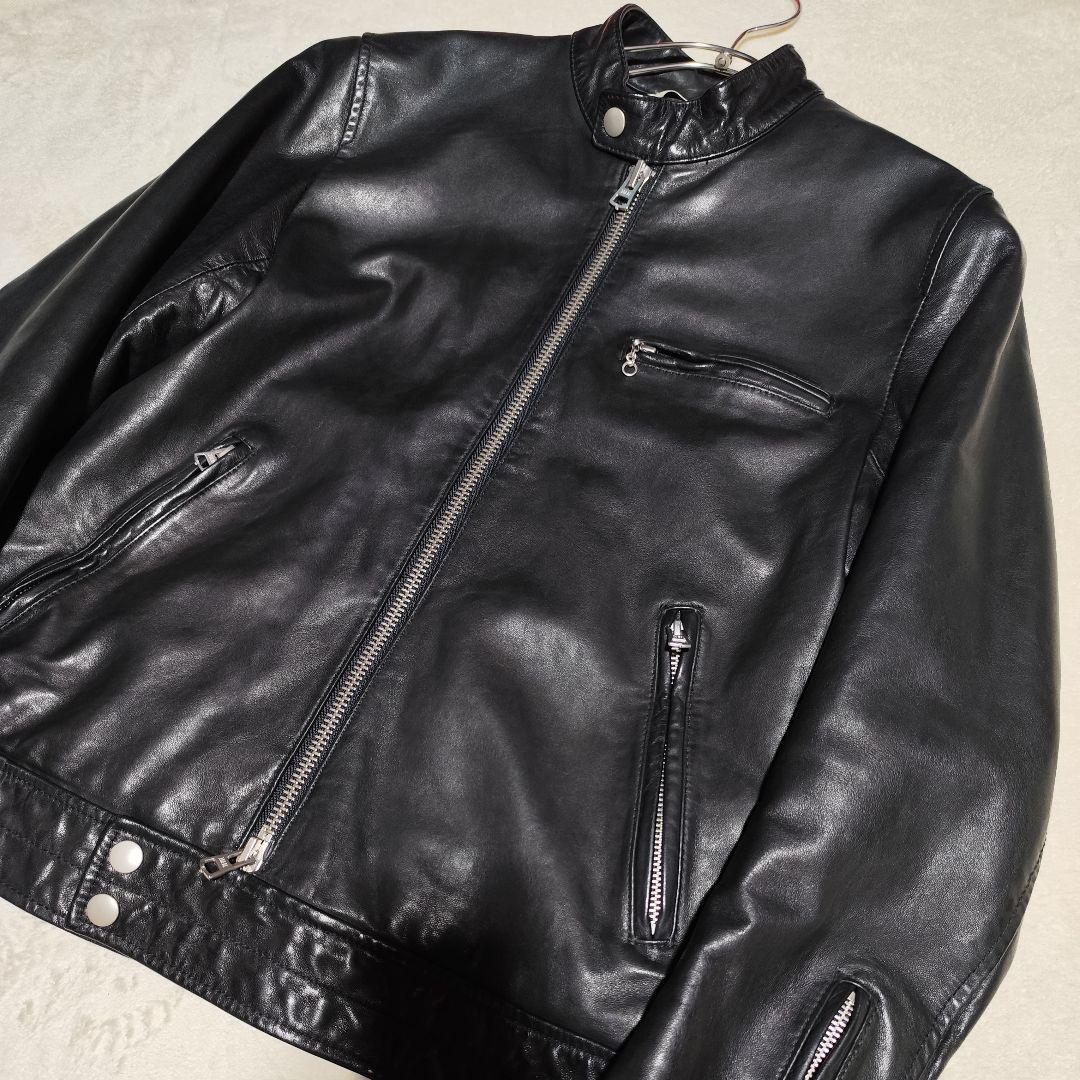 美品【 SHIPS 】 ✦ シップス ラム レザー ライダース ジャケット 黒