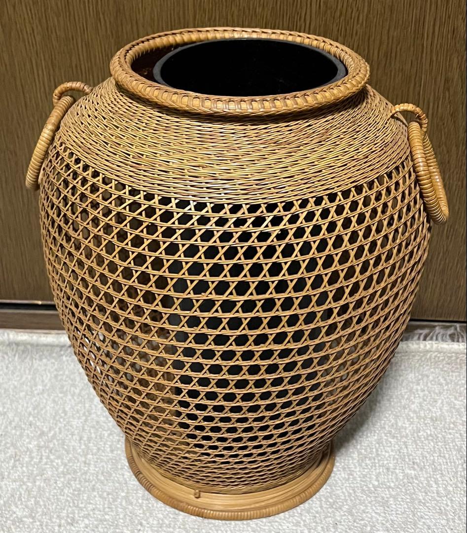 升生作 竹花籠 レトロ 竹細工 竹籠 花籠 茶道具 耳付き 生花 古美術品