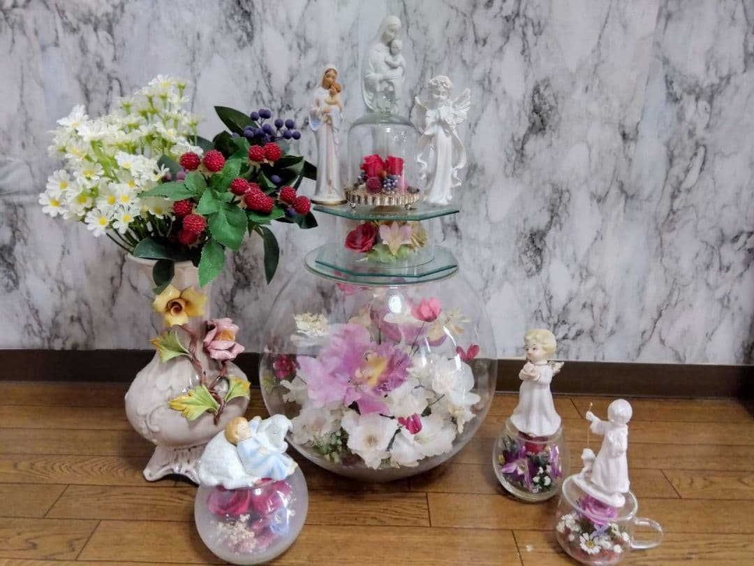 ☆マリア・エンゼル像・クリスチャン・キリスト・天使・花オブジェ☆カポディモンテ