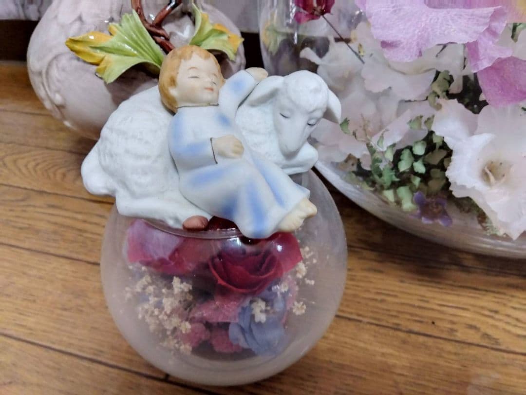 ☆マリア・エンゼル像・クリスチャン・キリスト・天使・花オブジェ☆カポディモンテ