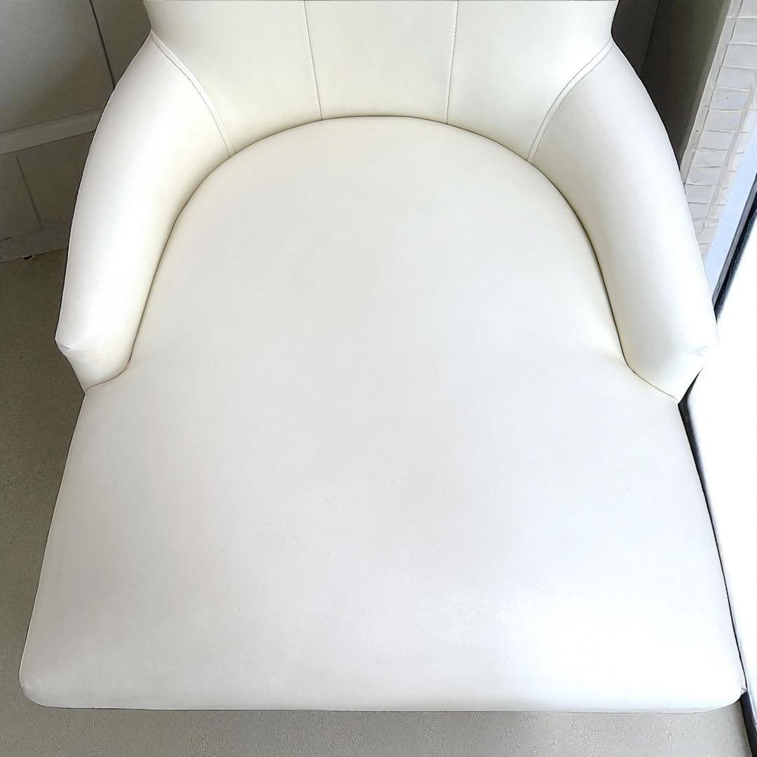 王様 ラウンジチェア 希少 ハイバックチェア アンティーク レザー 椅子 白 ①