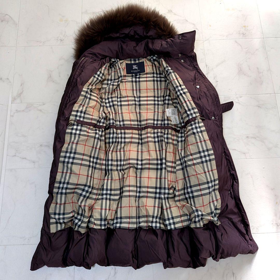 BURBERRY LONDON ダウンコート ファー付 ノバチェックロング