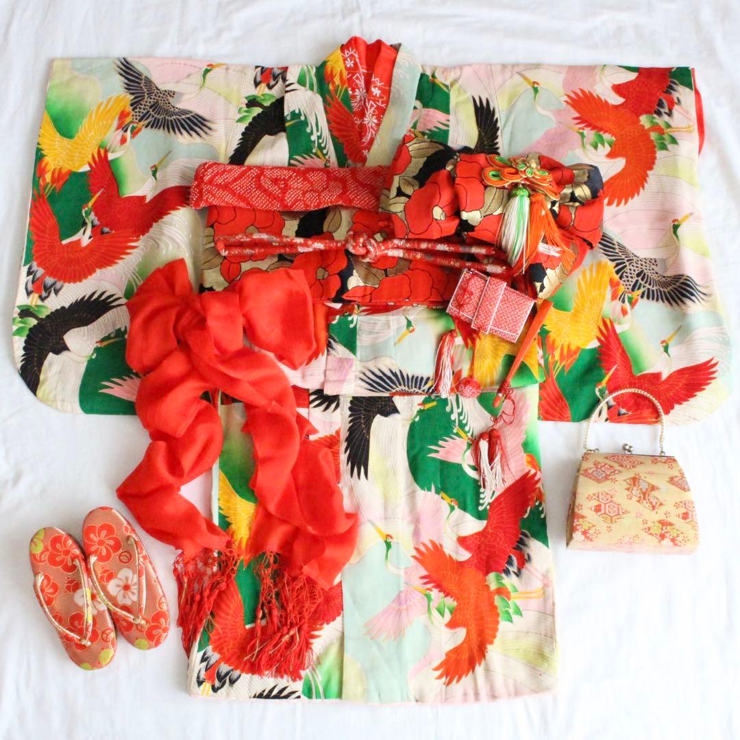 【断捨離中】七五三 5歳 7歳 女の子 子供 着物 つくり帯 セット