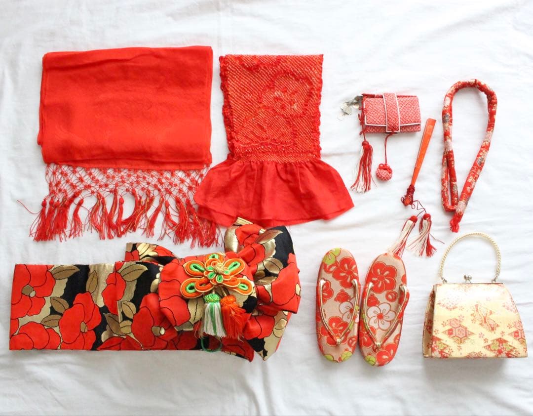 【断捨離中】七五三 5歳 7歳 女の子 子供 着物 つくり帯 セット