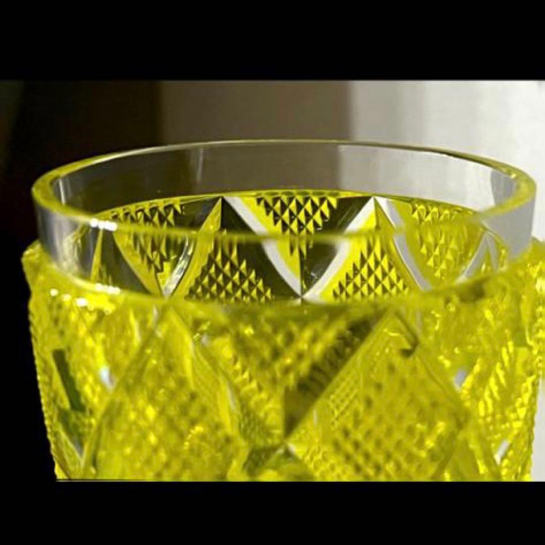 [希少/新品未使用] 復刻薩摩切子・脚付杯/希少黄色 カメイガラスLサイズ