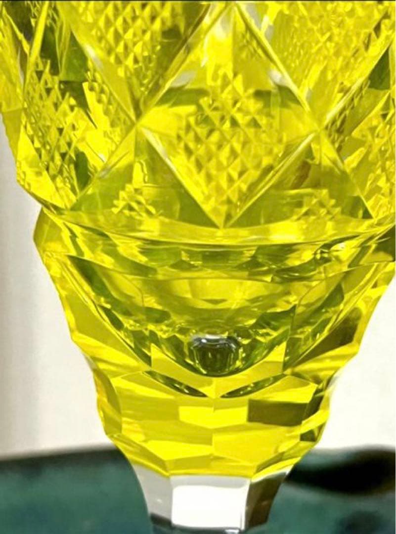 [希少/新品未使用] 復刻薩摩切子・脚付杯/希少黄色 カメイガラスLサイズ