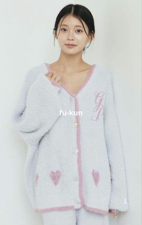 【新品・未開封】ラメフェザーカーディガン&ロングパンツセット ライトブルー