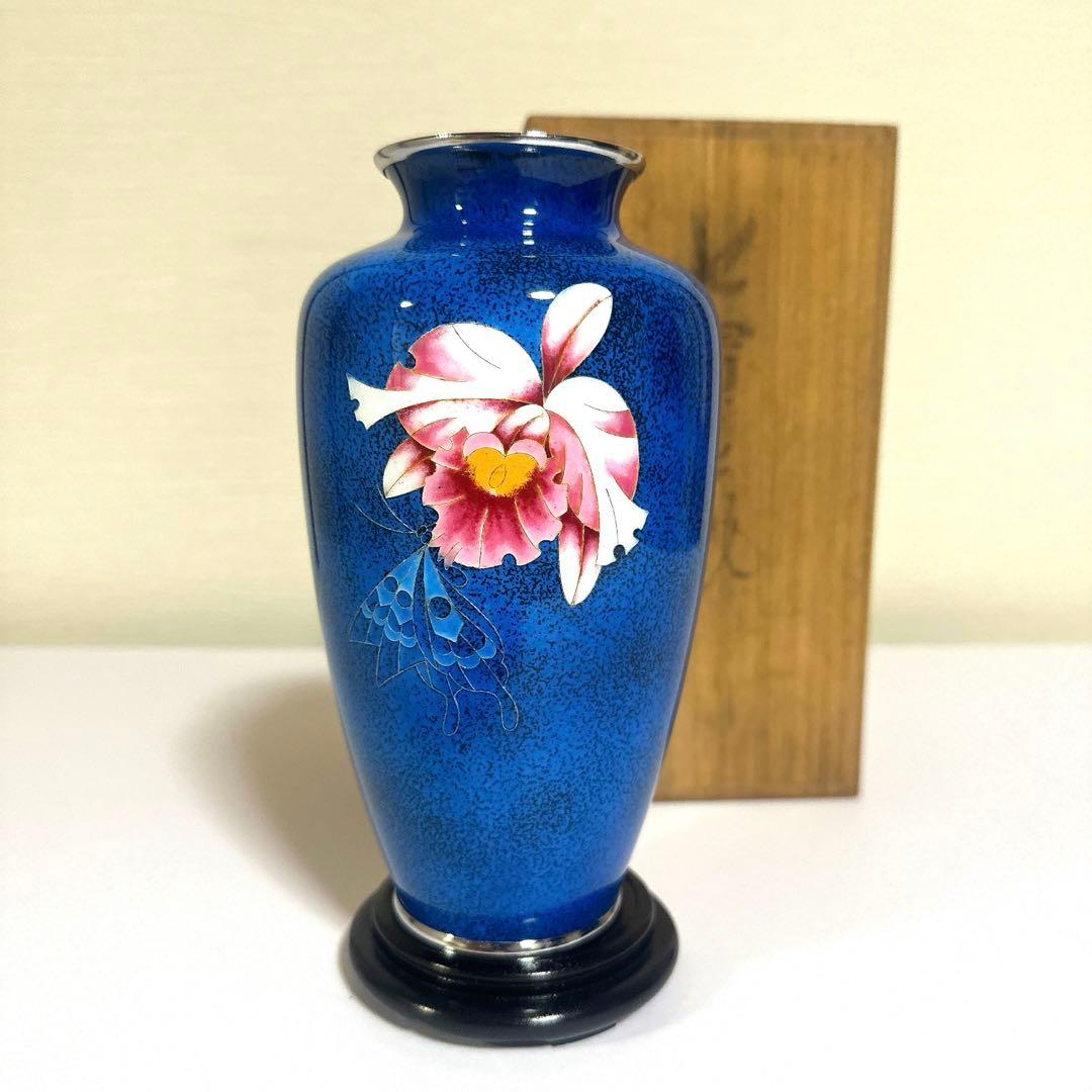 七宝焼　大吉七宝工房　太田博明作　花蝶文　花瓶