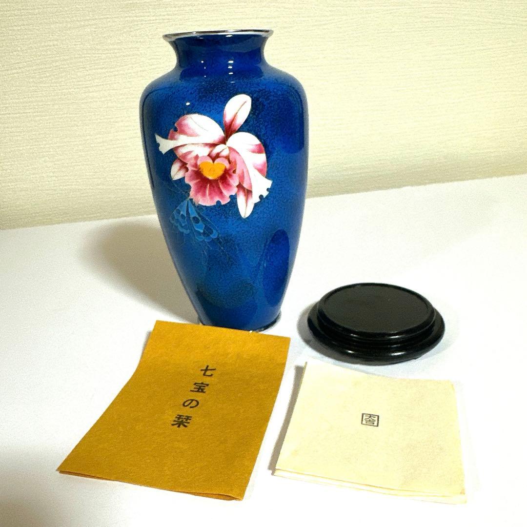 七宝焼　大吉七宝工房　太田博明作　花蝶文　花瓶