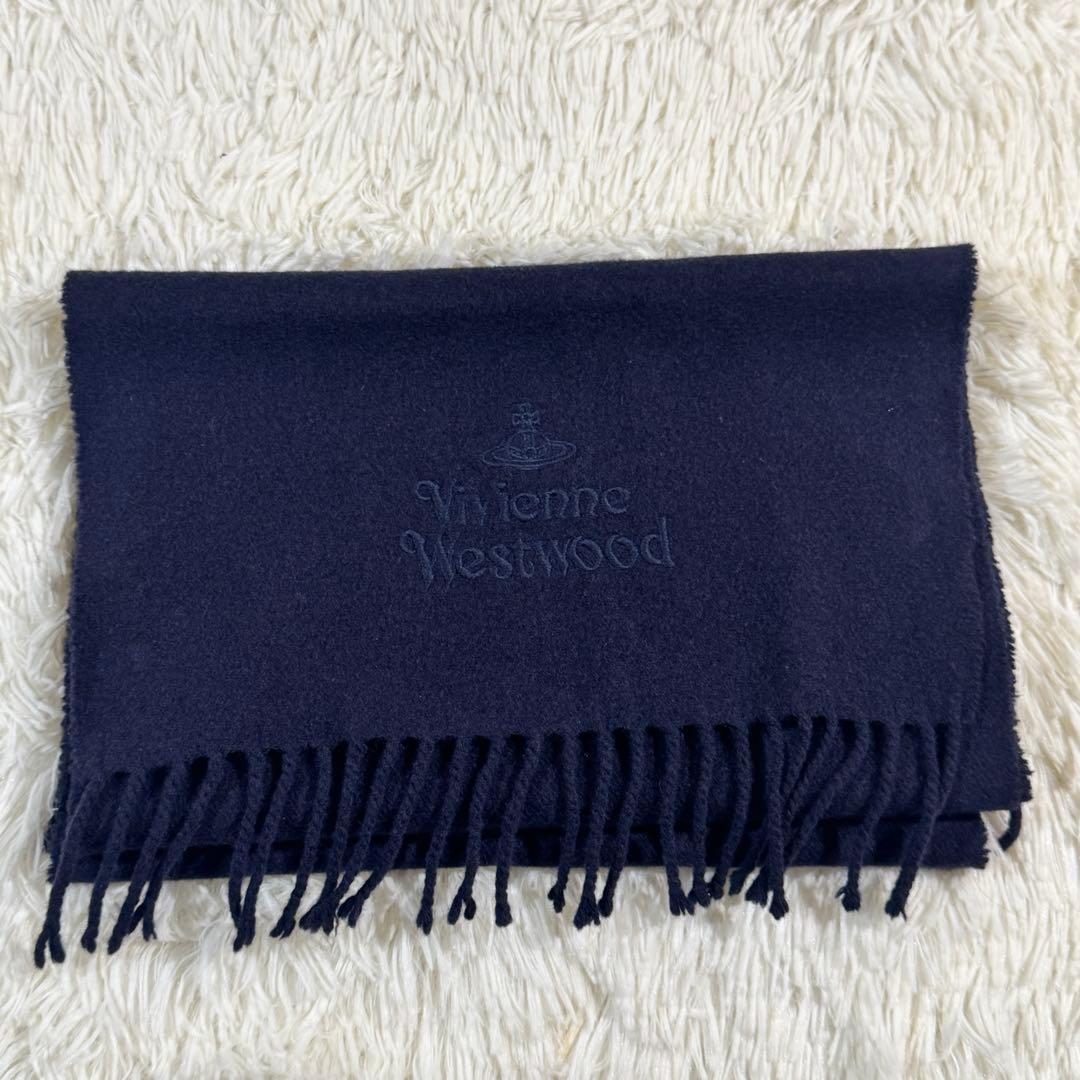 美品✨ヴィヴィアン ウエストウッド マフラー ブランドオーブ ロゴ刺繍　ブラック