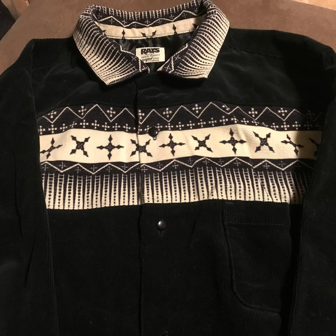 RATS 長袖シャツ 黒/白 プリント柄