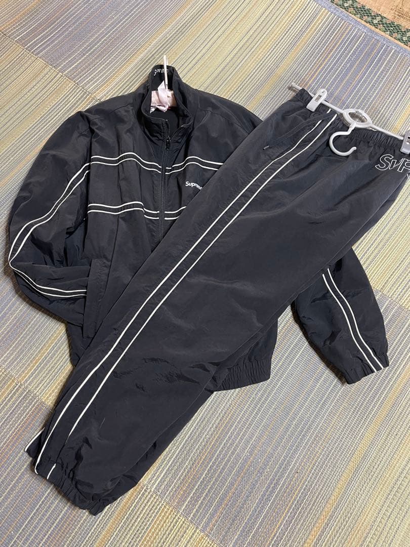Supreme トラックナイロン ブラックパンツ
