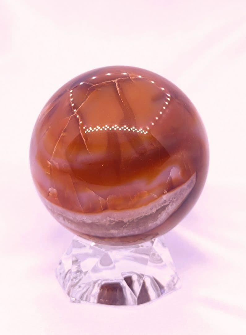 カーネリアン　スフィア　笑口　ジオード　302g　60㎜　龍穴　開運　財運