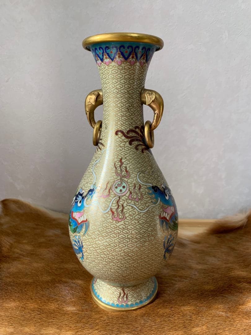 中国美術 民国期 七宝 龍紋花瓶 唐物 古銅 細密細工 古美術品