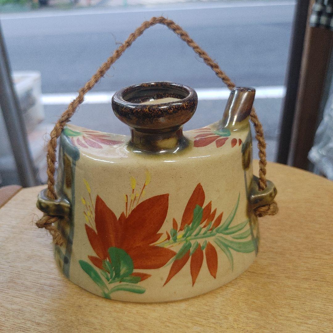 昭和ヴィンテージ　琉球焼　赤絵花紋酒瓶　徳利　泡瓶