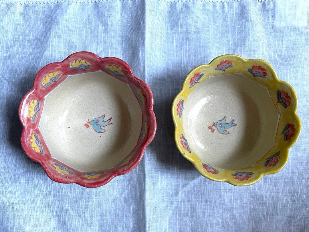 ★ヒロコ様★ 増山文　小鉢2個セット　小鳥柄　未使用　＋　スクエアプレート2点