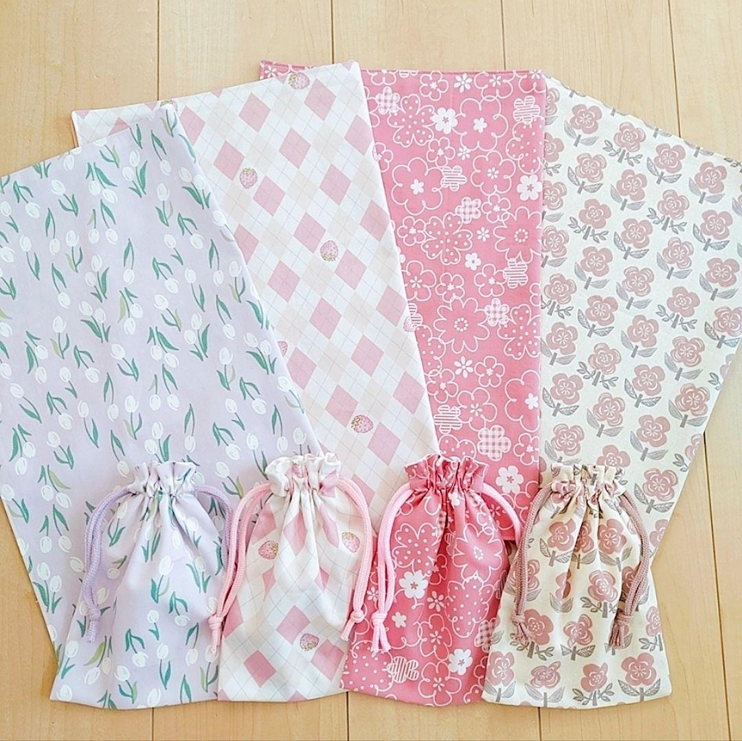 ハンドメイドレッスンバッグ 上履き袋 体操服袋 給食袋 ランチョンマット マスク