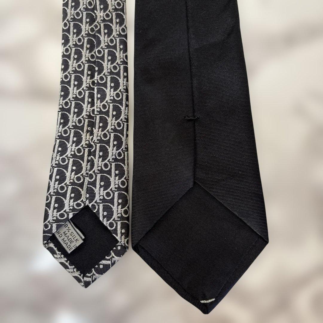 DIOR ネクタイ　ブラック　黒　オブリーク　トロッター　ストライプ　刺繍