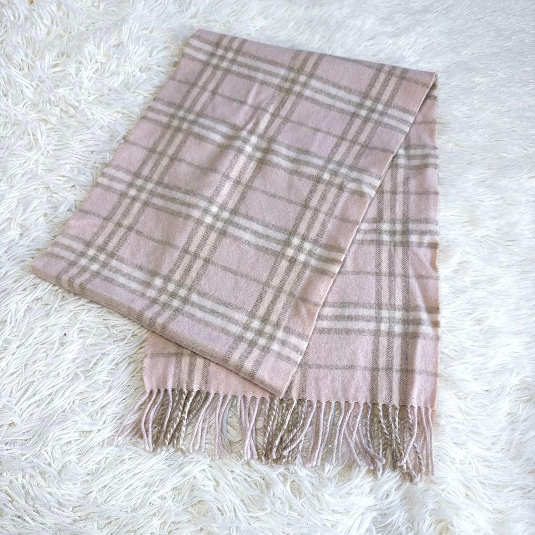 【バーバリー】美品 マフラー ノバチェック ピンク カシミヤ混 レディース