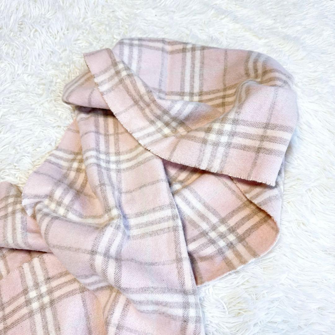 【バーバリー】美品 マフラー ノバチェック ピンク カシミヤ混 レディース