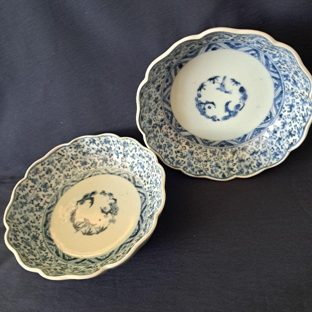 「大人気！花唐草の競演」古伊万里皿(直径14cm)2客セット [オマケ付き]骨