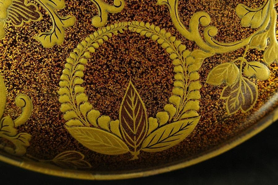 古美術 纏枝蓮花紋 蒔絵 蓋物 時代物 美品(K-A752)