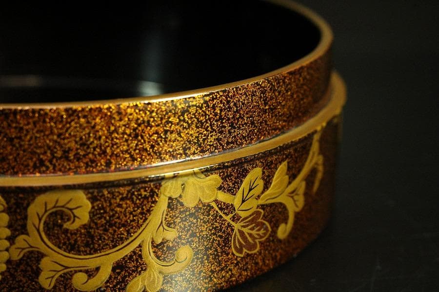 古美術 纏枝蓮花紋 蒔絵 蓋物 時代物 美品(K-A752)