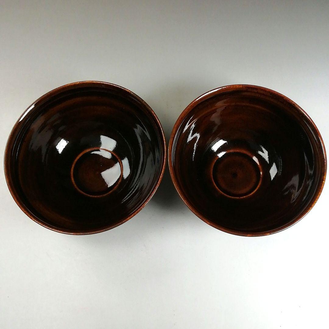 Ｗ１３５　数茶碗　五客『天目色絵つぼつぼ画』『清閑寺窯　杉田祥平 造』　共箱