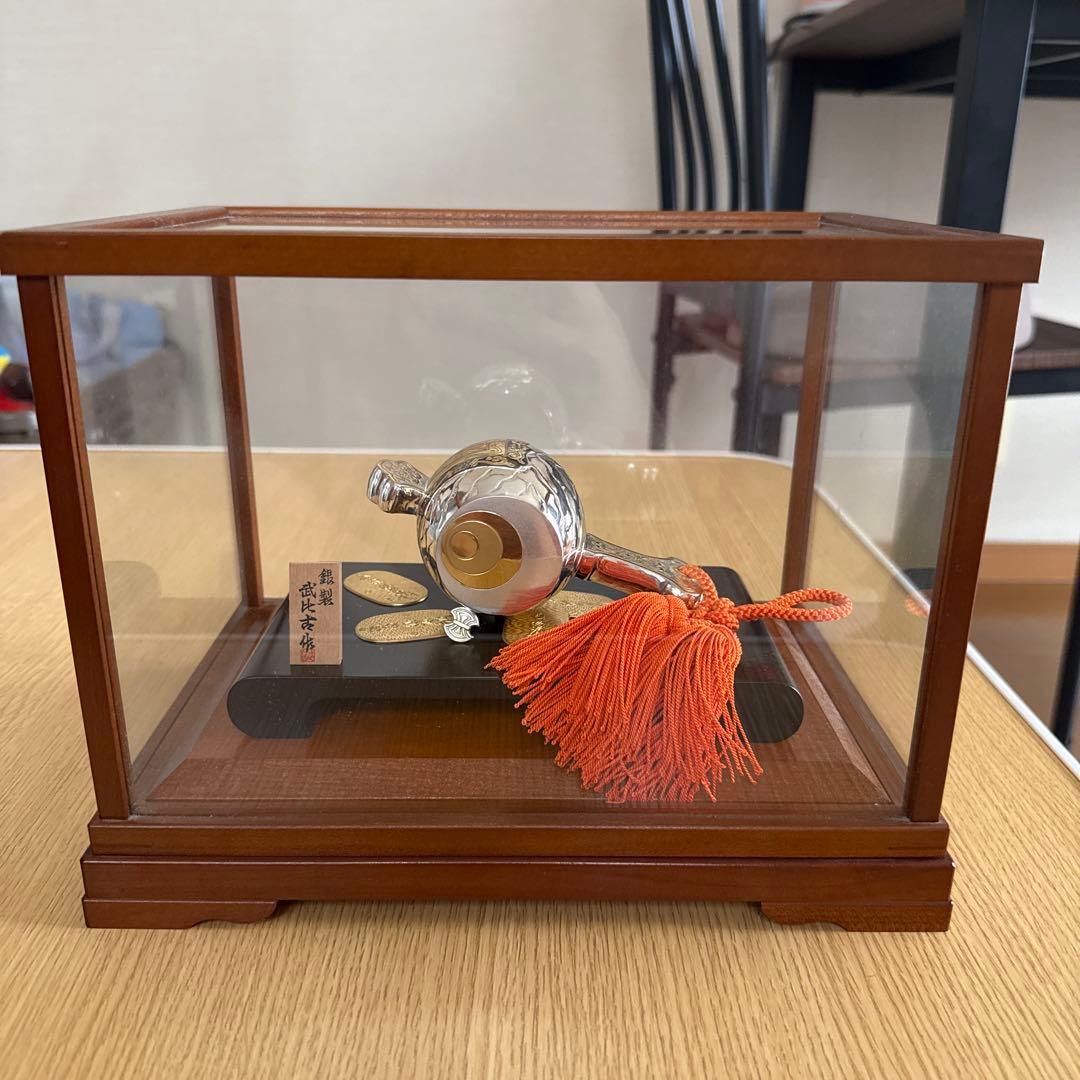 武比古作 　銀製 　小判小槌　 置物　 縁起物　風水　金運