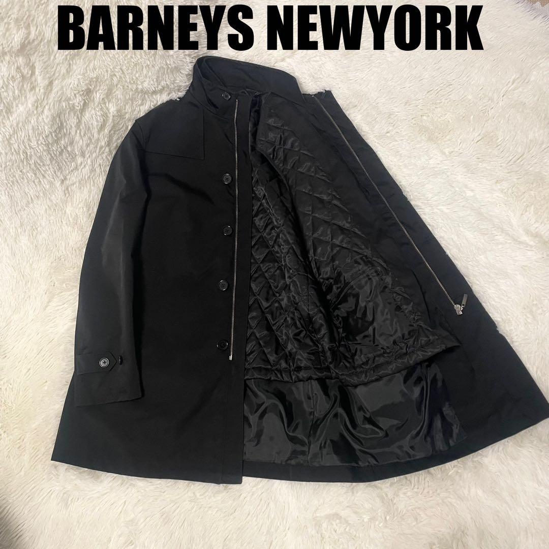 BARNEYS NEWYORKメンズ ステンカラーコート 中綿ライナー付き 黒