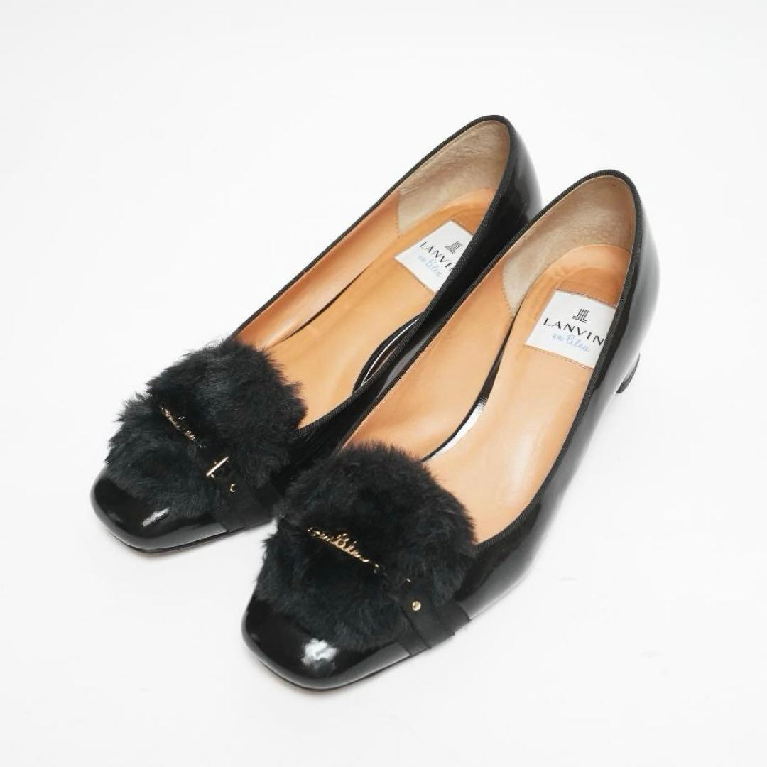 【美品】ランバンオンブルー パンプス ファー エナメル モチーフ 23.5cm