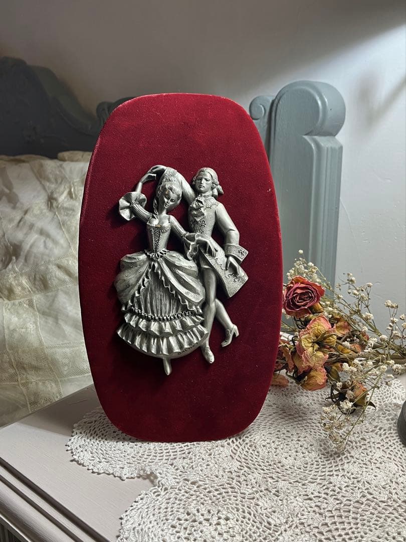 ◆フランスアンティーク｜手彫りピューター製E額壁掛け手作り置物王妃姫パリ貴族