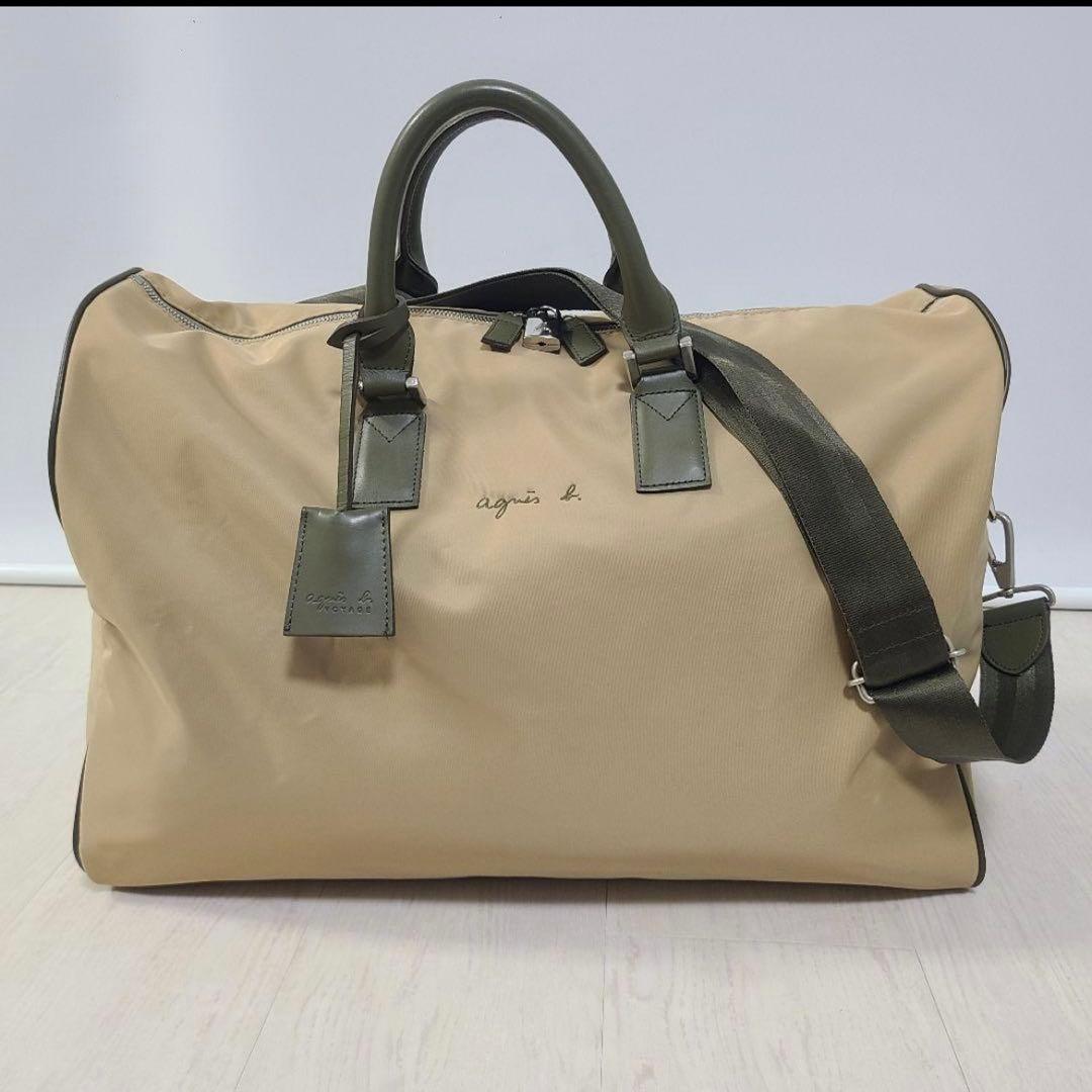 アニエスベー ボストンバッグ 2way ベージュ　ナイロン　レザー