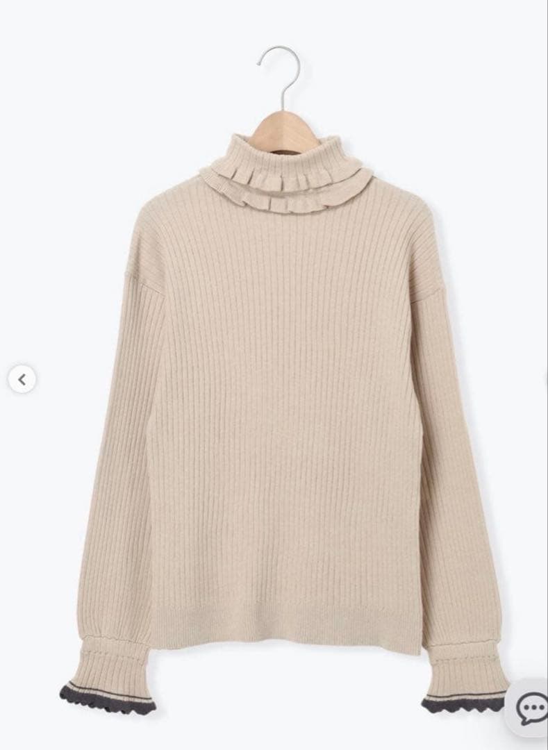 ＊はな＊様　2点おまとめ 袖口配色スカラップタートルニット　ベージュ　チャコール