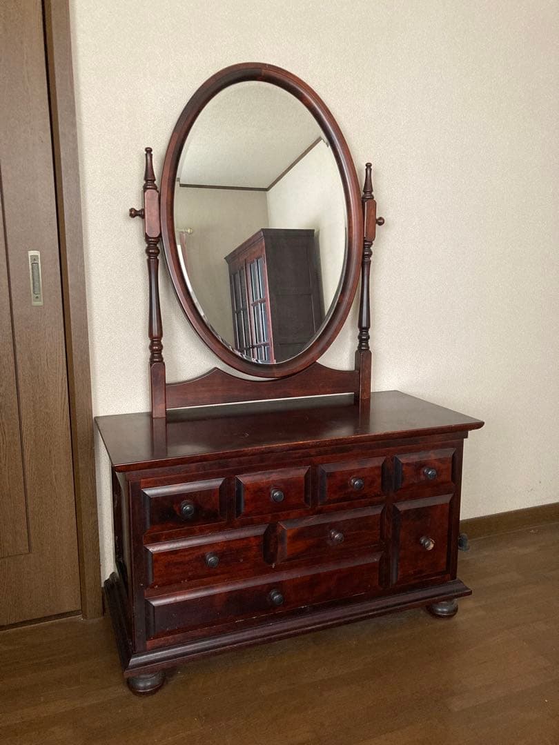 九州民芸家具　木製ダークブラウンドレッサー・鏡台