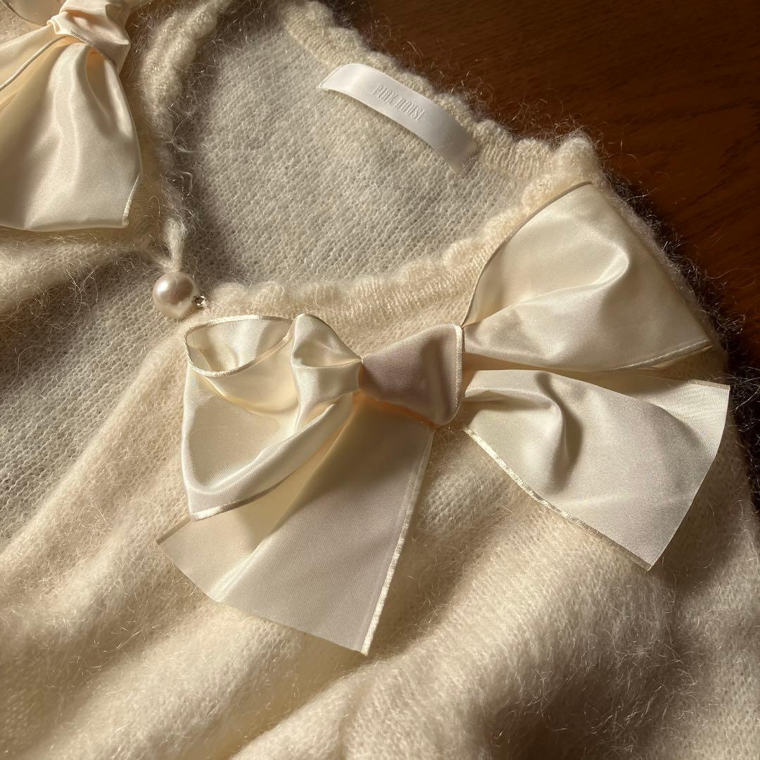 ピンクハウス　アイボリー リボン付き 長袖ニットセーター