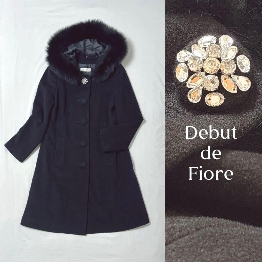 美品✨フォックスファー フード付　ビジューコート デビュードフィオ　アンゴラ混