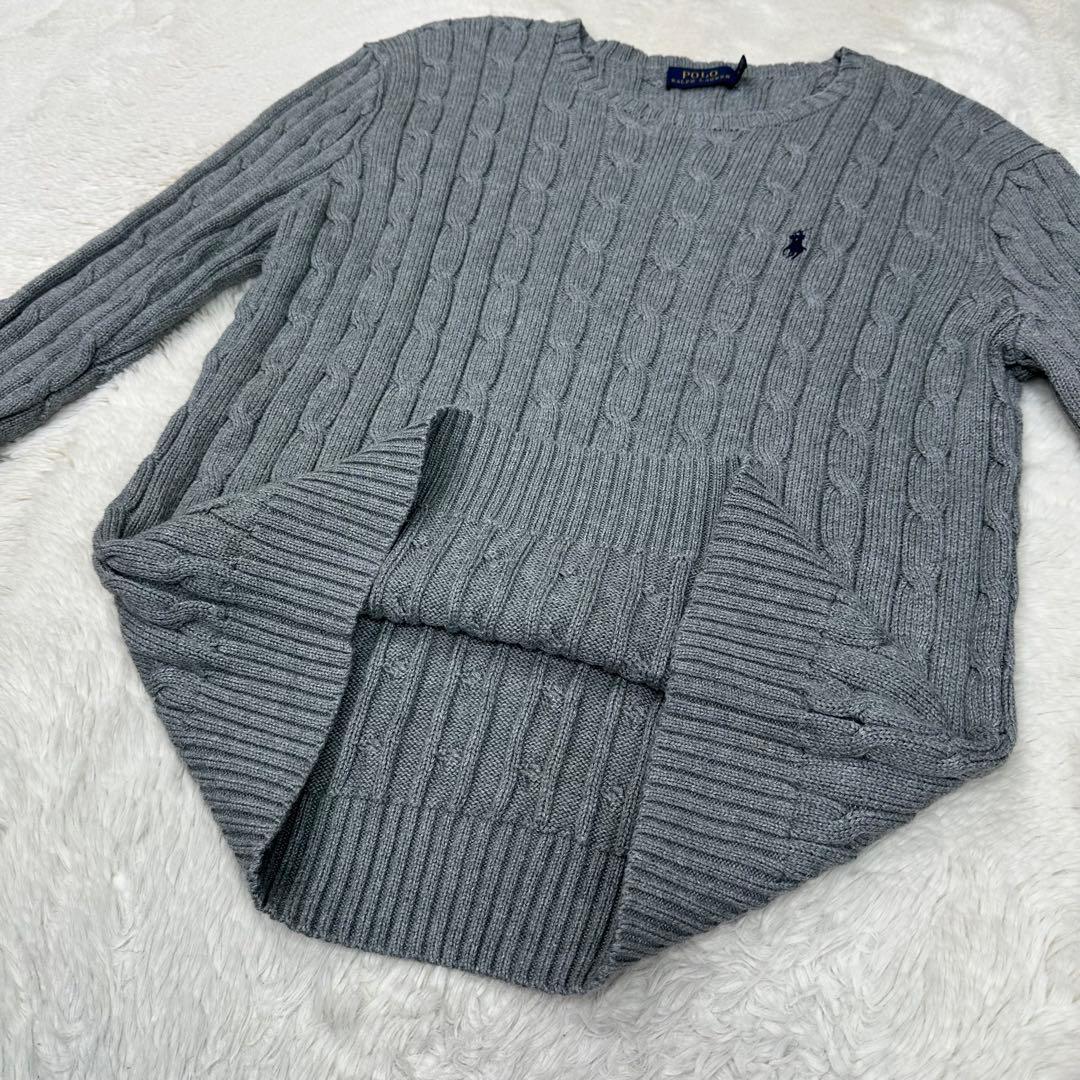 ✨美品✨ポロラルフローレン ケーブルニット グレー L ポニー刺繍 綿100%