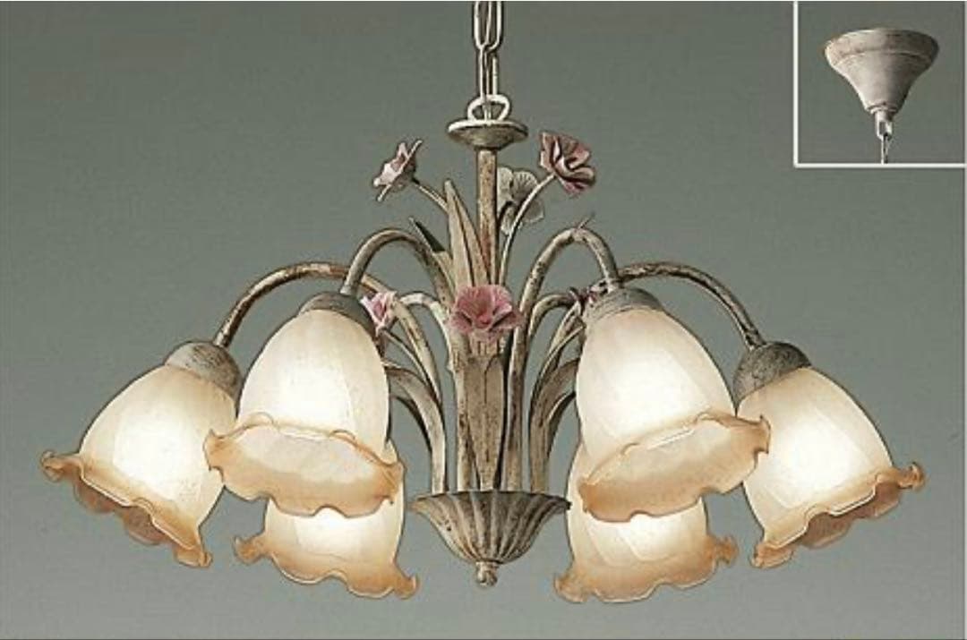 花モチーフ シャンデリア 6灯式 ホワイト