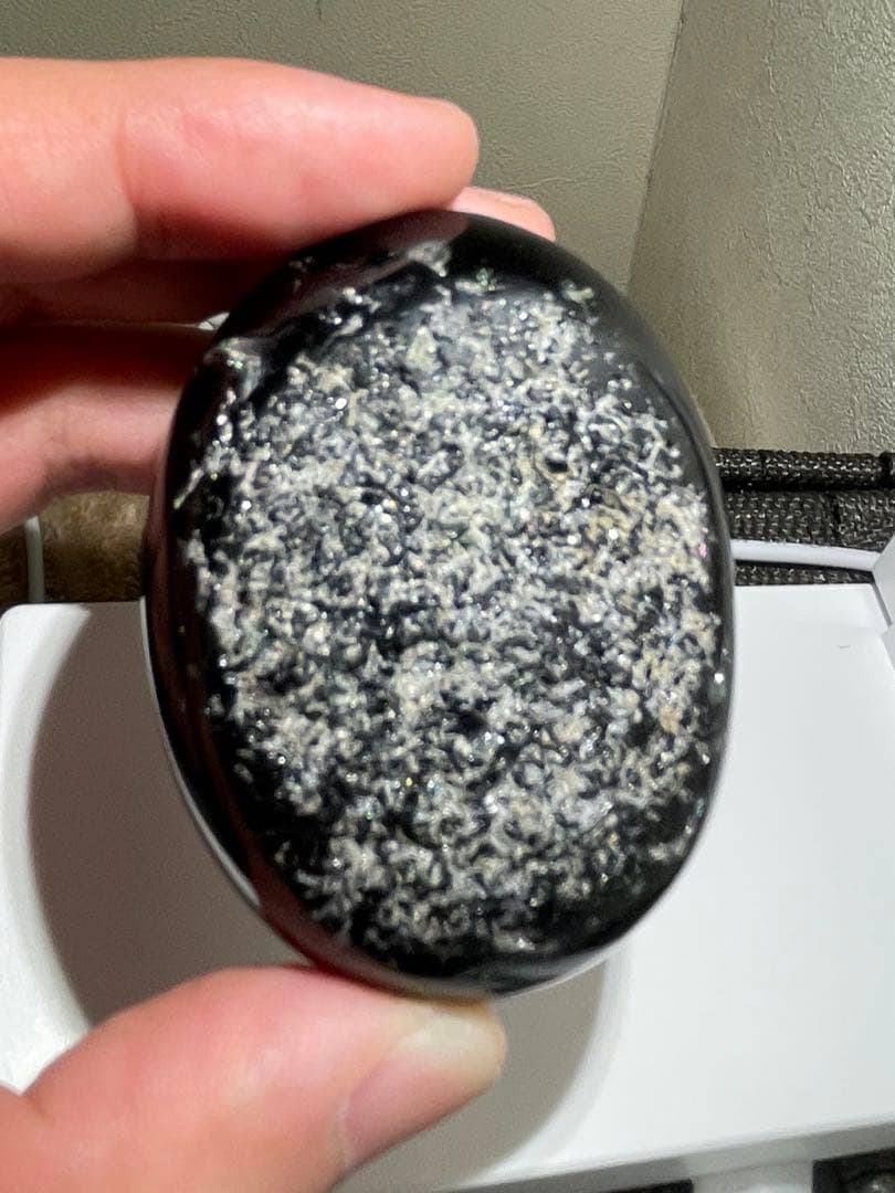 研磨品　十勝石玲瓏　ブルーパープルシラー　ほぼ全面磨き　レインボーオブシディアン