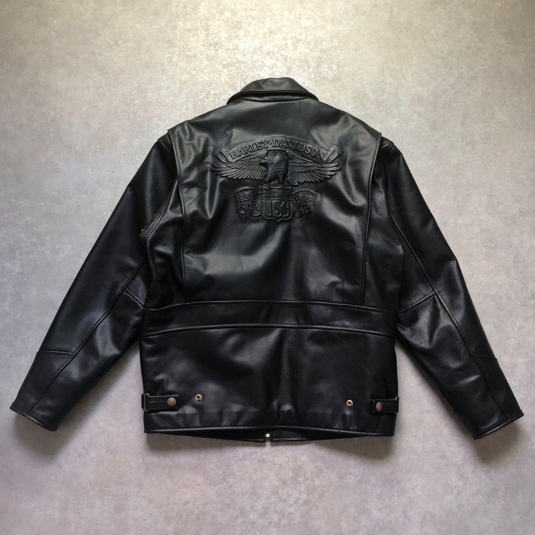90s~00sハーレーダビッドソンイーグルロゴ牛革シングルライダースジャケット