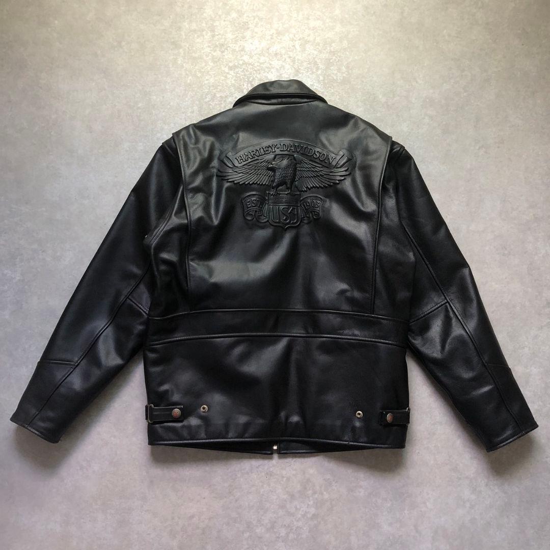 90s~00sハーレーダビッドソンイーグルロゴ牛革シングルライダースジャケット